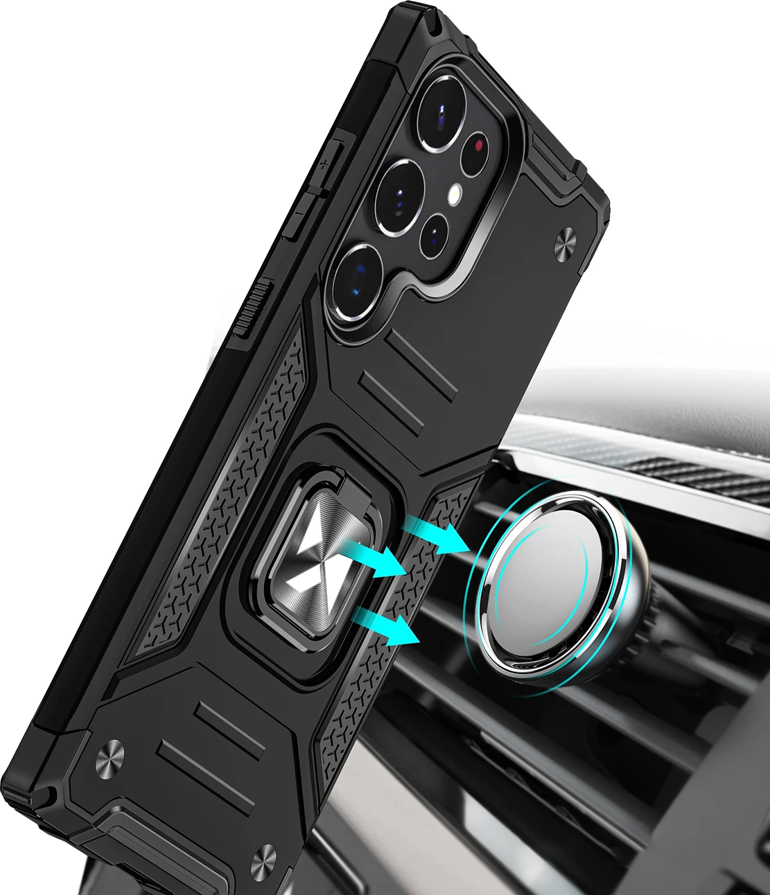 Mbështjellës Wozinsky Ring Armor për Samsung Galaxy S23 Ultra, me unazë dhe këmbalec, e zezë