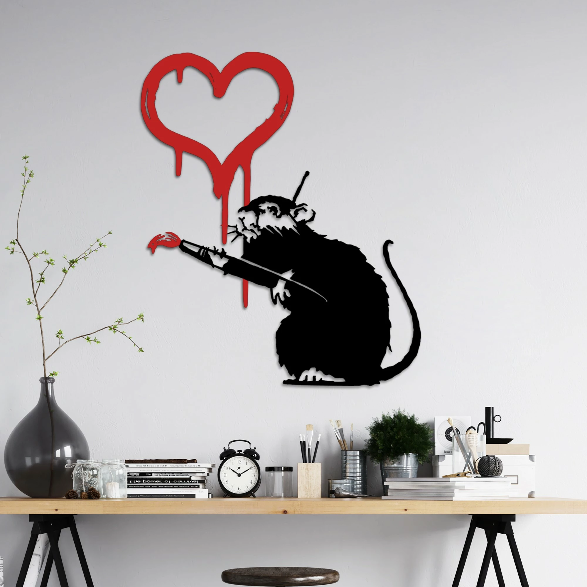Aksesor dekorativ metalik për mur, Banksy Metal 08, ngjyrë e bardhë, 60x70cm