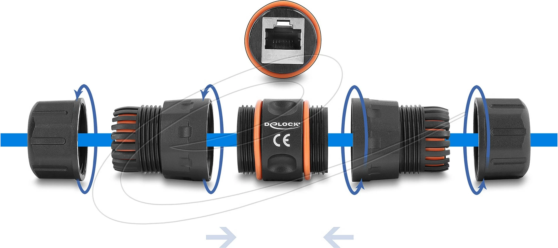 Lidhës RJ45 DeLOCK Cat6A IP68 me fileto M23.5x1.5, i zi