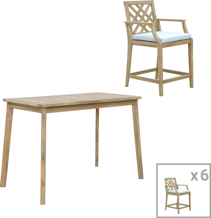 Set tavoline me karrige Bravo-Amalfi, dru akacie dhe pëlhurë bezhë, 130x70x90cm