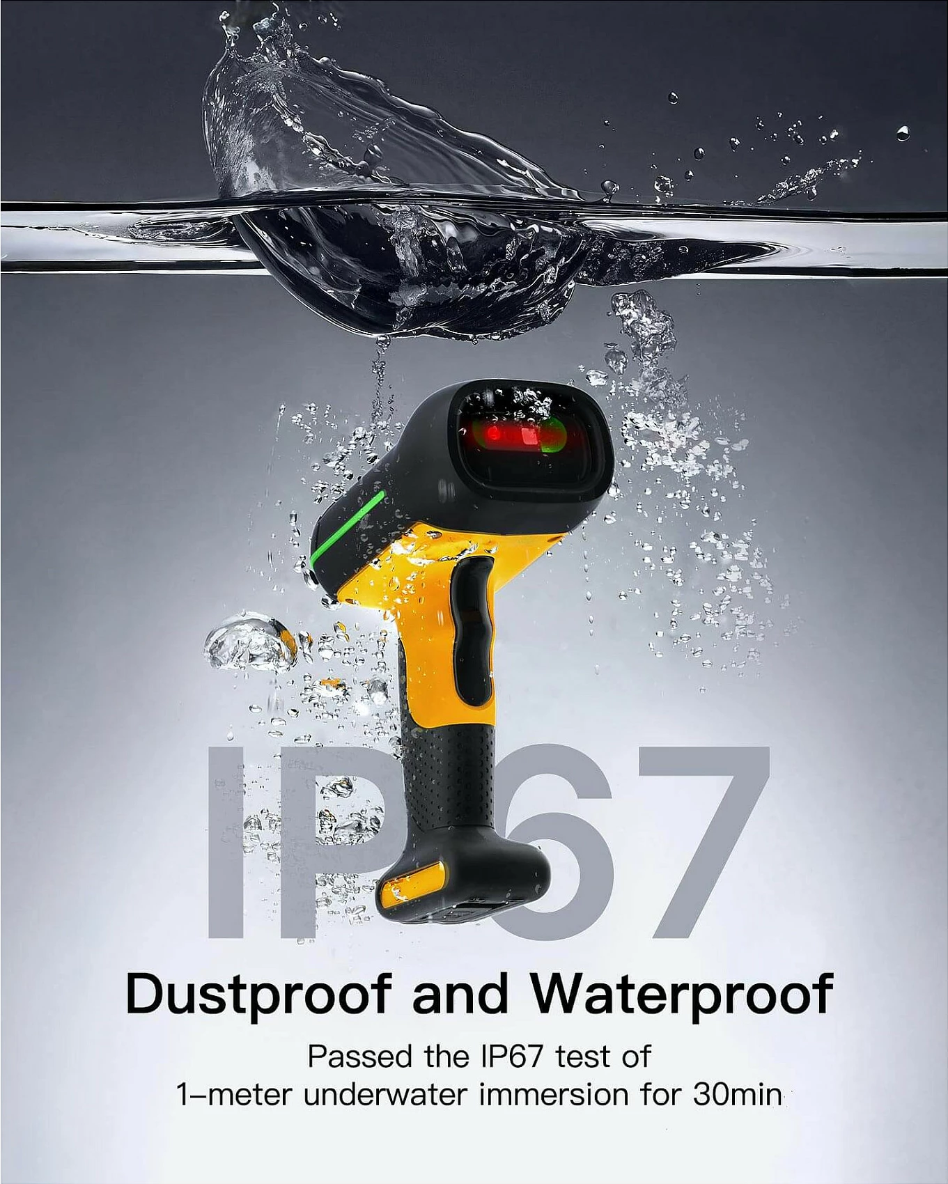 Skaner barkodi Inateck BCST-75, 2D/QR, Bluetooth/USB/2.4G, IP67, 2600mAh, zi/verdhë