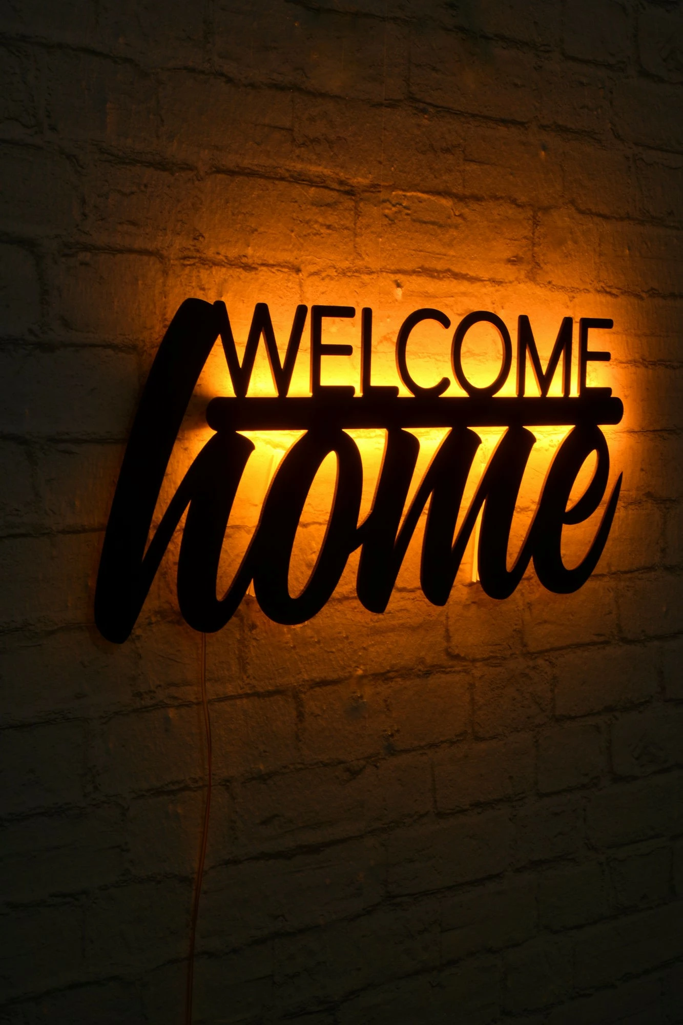 Dritë dekorative LED për mur, Welcome Home, e verdhë