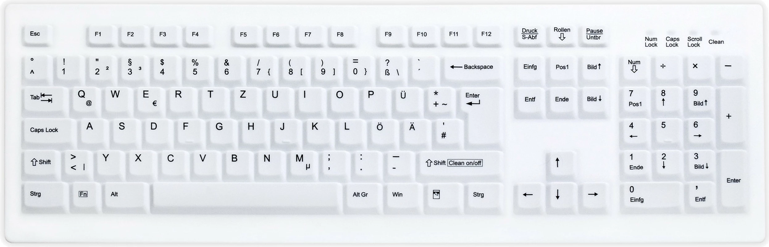 Tastierë wireless Contour Design ACTIVE KEY Hygiene Desktop, full-size me numpad, e bardhë