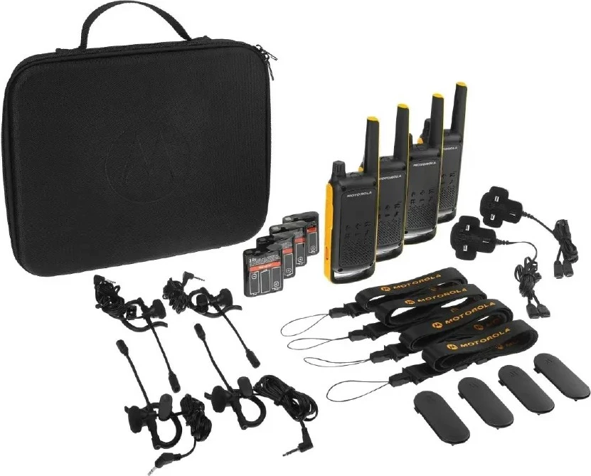 Radio komunikimi MOTOROLA T82 Extreme QUAD PMR446, rreze deri 10 km, IPX4, set 4 copë, zi/verdhe