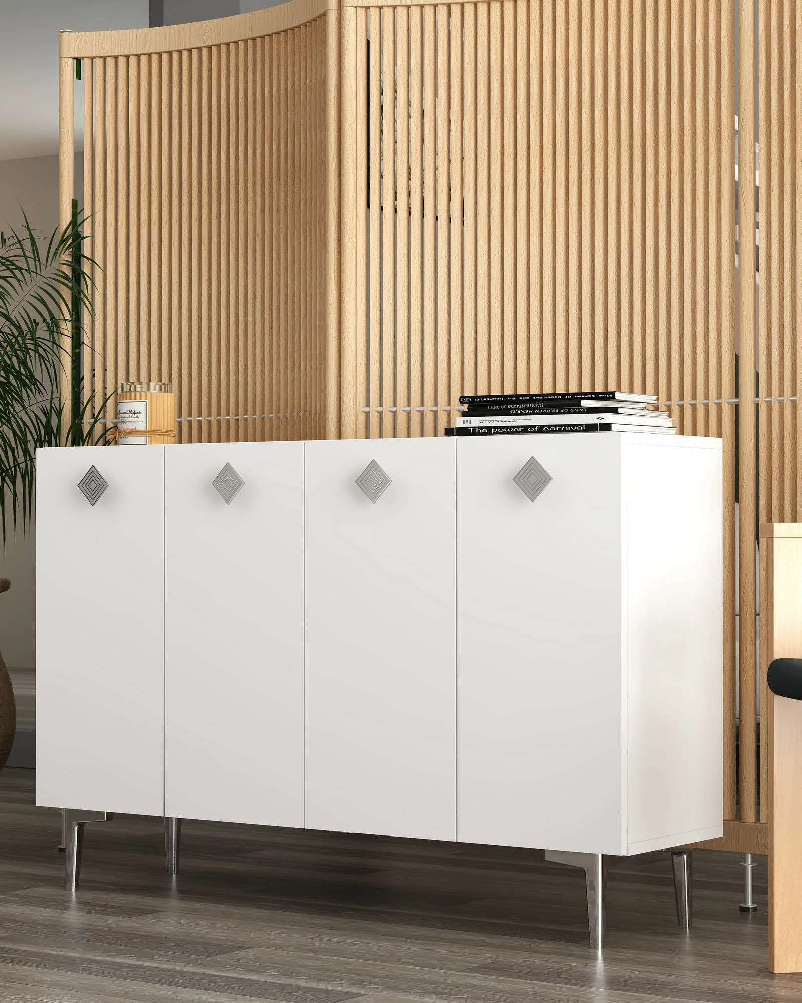 Konsol Skye Decor, e bardhë, argjend