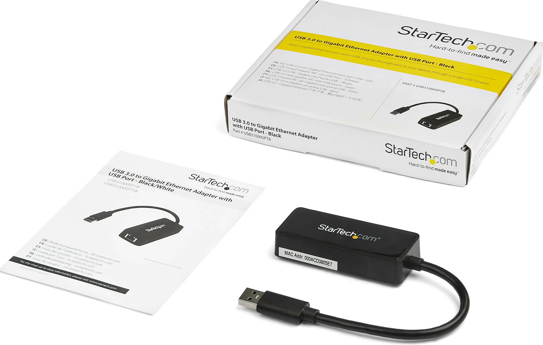 Adapter USB 3.0 në Gigabit Ethernet StarTech USB31000SPTB, me port USB pass-through, i zi