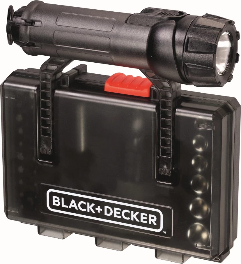 Kit emergjent SOS Black&Decker A7224 me dritë LED, me bita dhe bitë kaçavidash, e zezë
