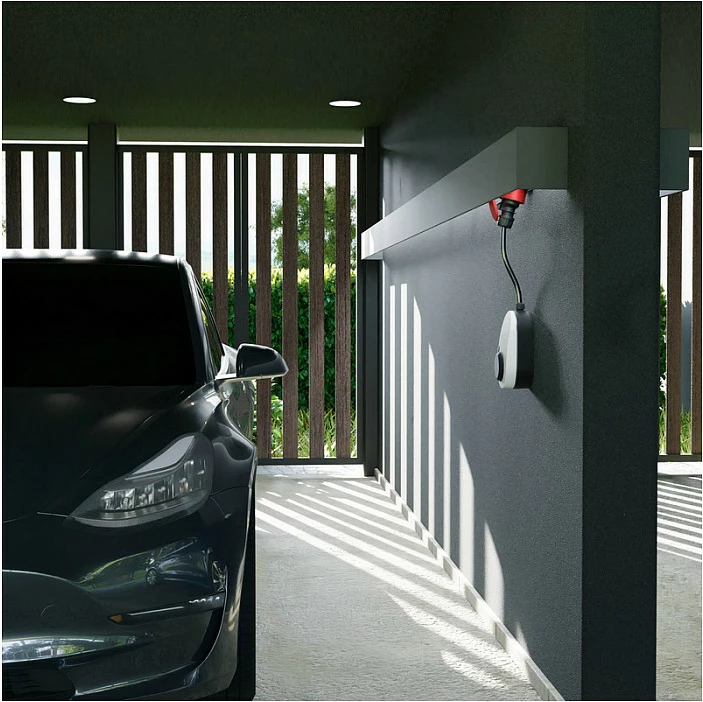 Karikues për veturë elektrike go-eCharger Gemini flex, 22 kW, Type 2, 32A 3-fazor, Wi‑Fi/RFID, bardhë/zezë