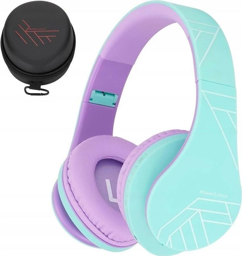 Kufje për fëmijë PowerLocus Kids, Bluetooth 5.0, microSD deri 32GB, jeshile-vjollcë