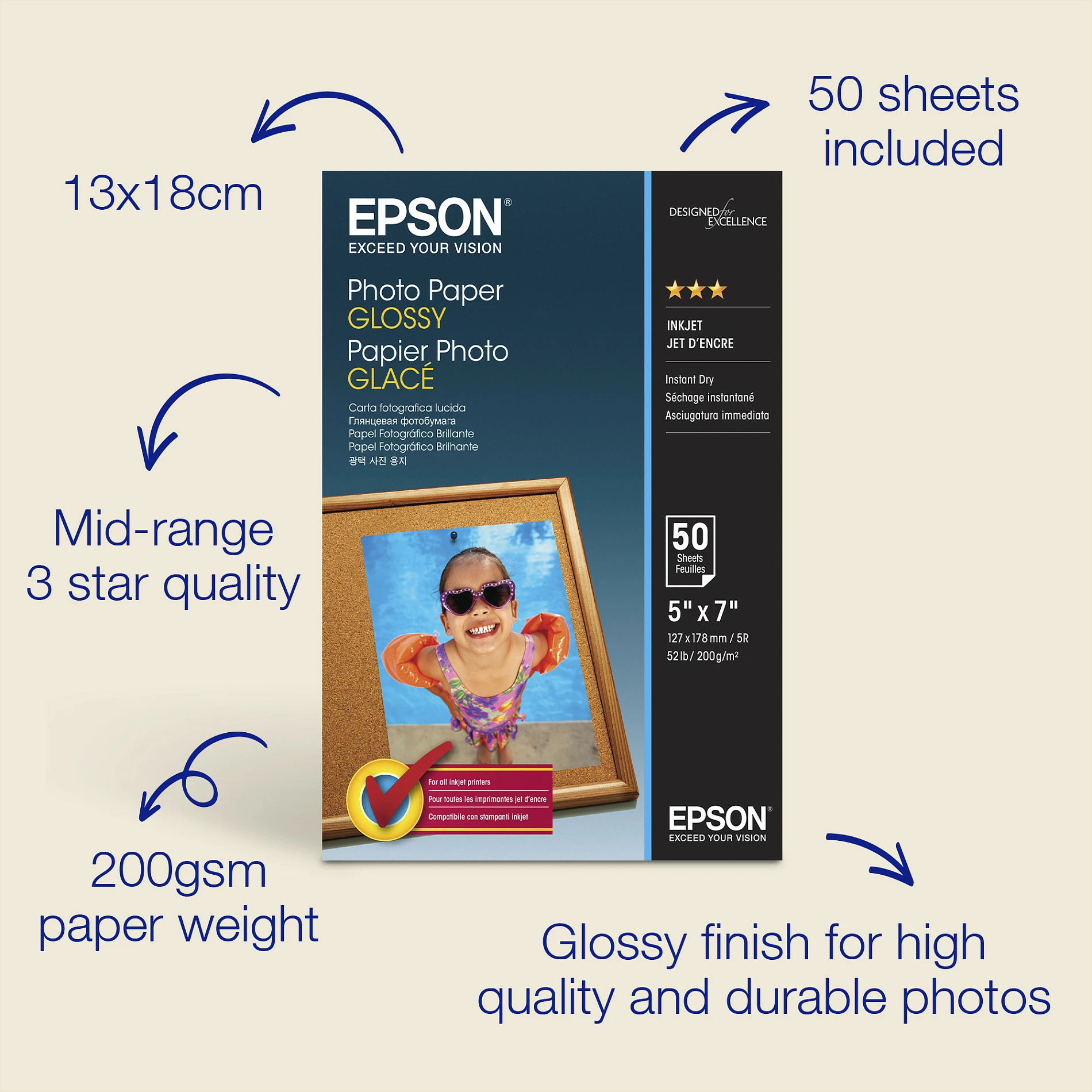 Letër foto Epson Photo Paper Glossy 13x18cm, 200 g/m², 50 fletë