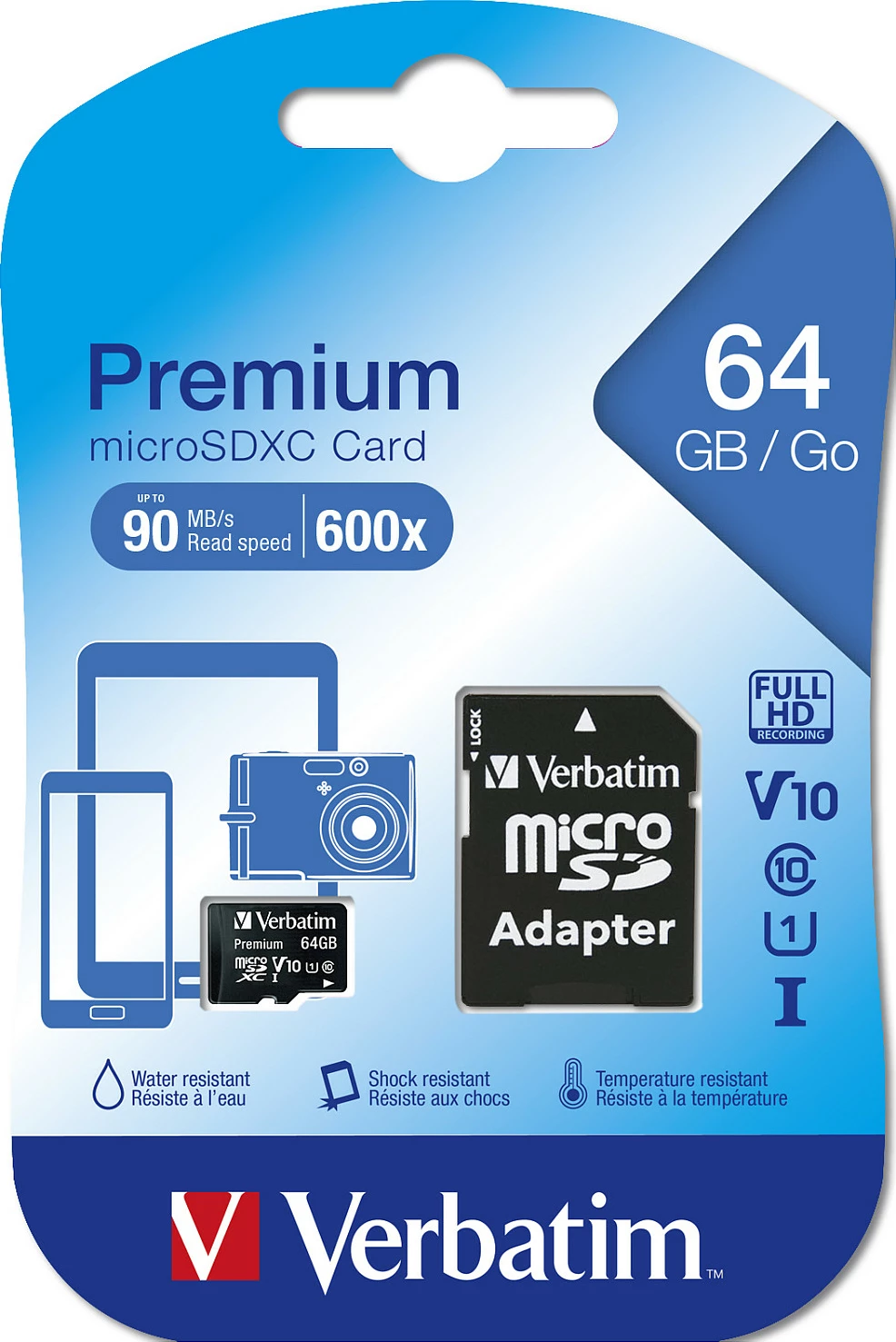 Kartelë MicroSDXC Verbatim 64 GB, Class 10, 90 MB/s, e zezë