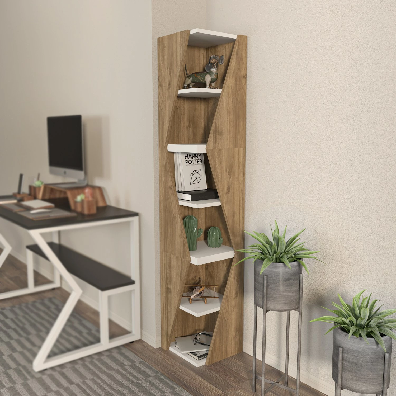 Raft librash Skye Decor, shigjetë, ngjyrë arre dhe e bardhë