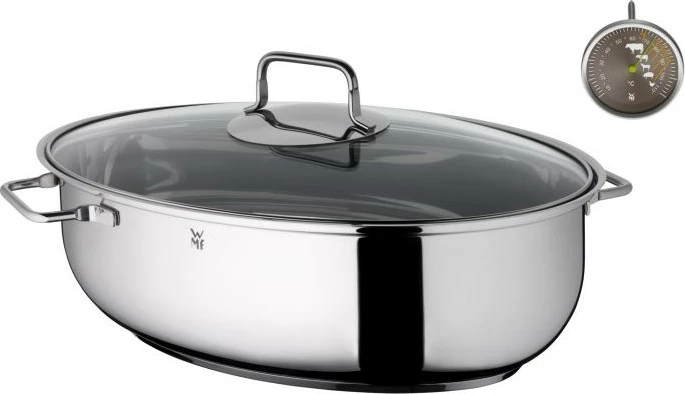 Enë pjekjeje WMF me kapak xhami dhe termometër, çelik inoks
