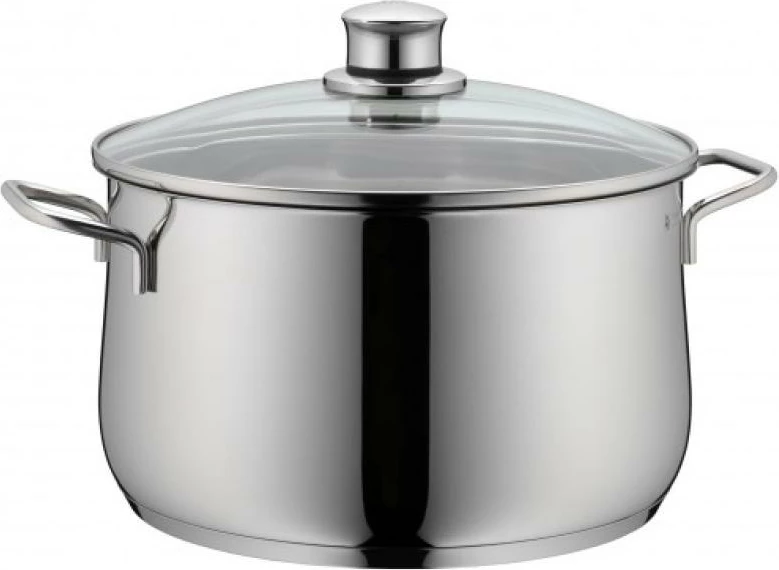 Tenxhere WMF Diadem Plus (07 3004 6040), çelik inoks 18/10 Cromargan, bazë TransTherm për të gjitha sobat me induksion, me kapak qelqi, argjendtë, set 4 copë