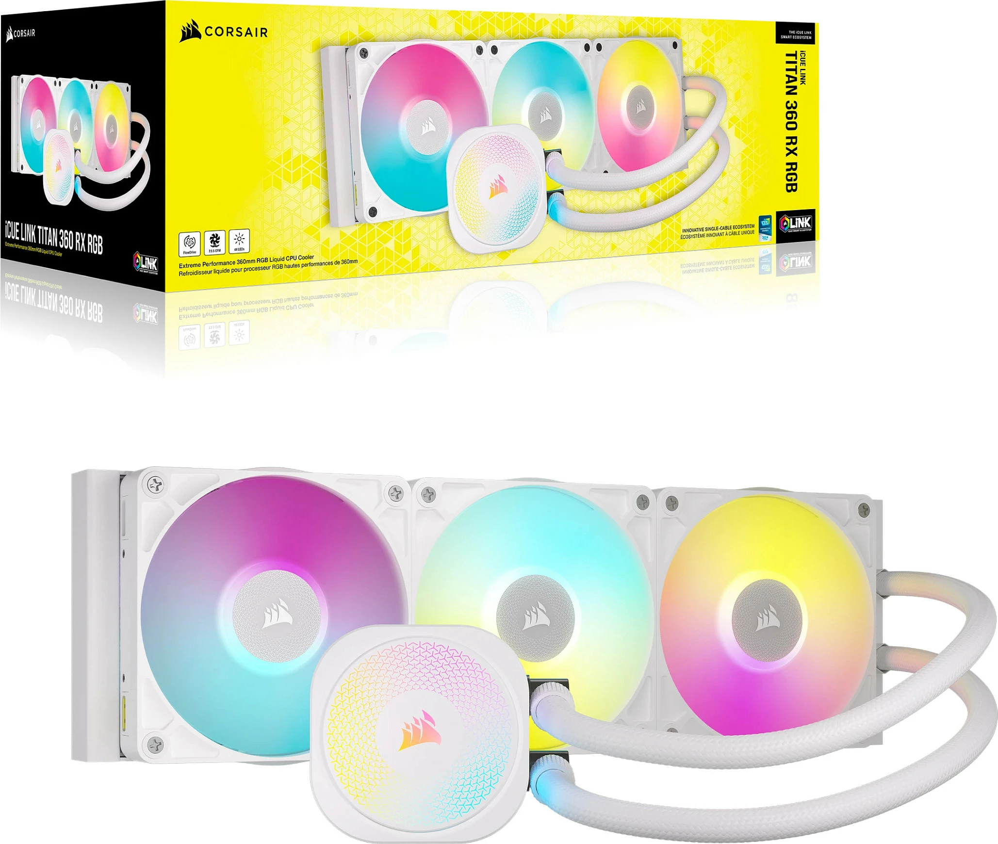 Ftohës uji AiO Corsair iCUE LINK Titan 360 RX RGB, 360mm, i bardhë