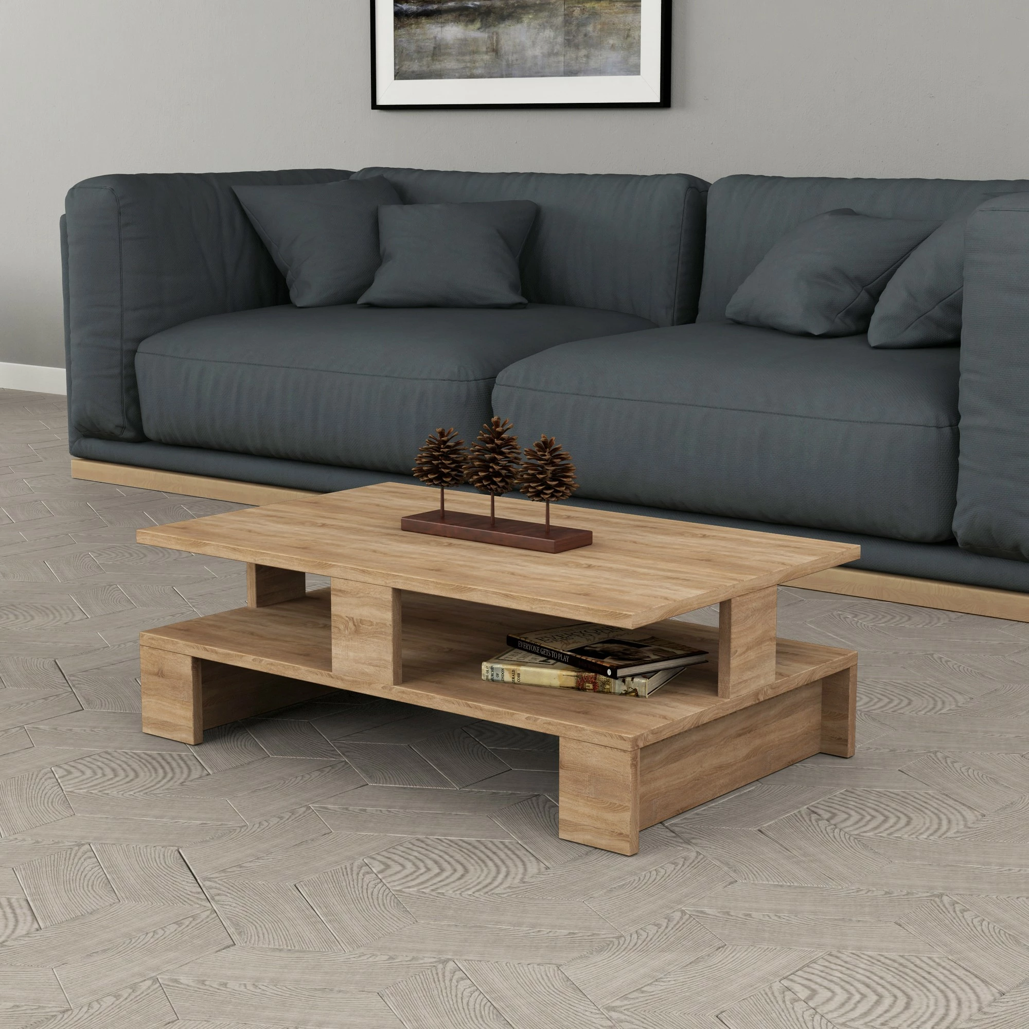 Tavolinë kafeje Skye Decor, ngjyrë lisi, Mansu
