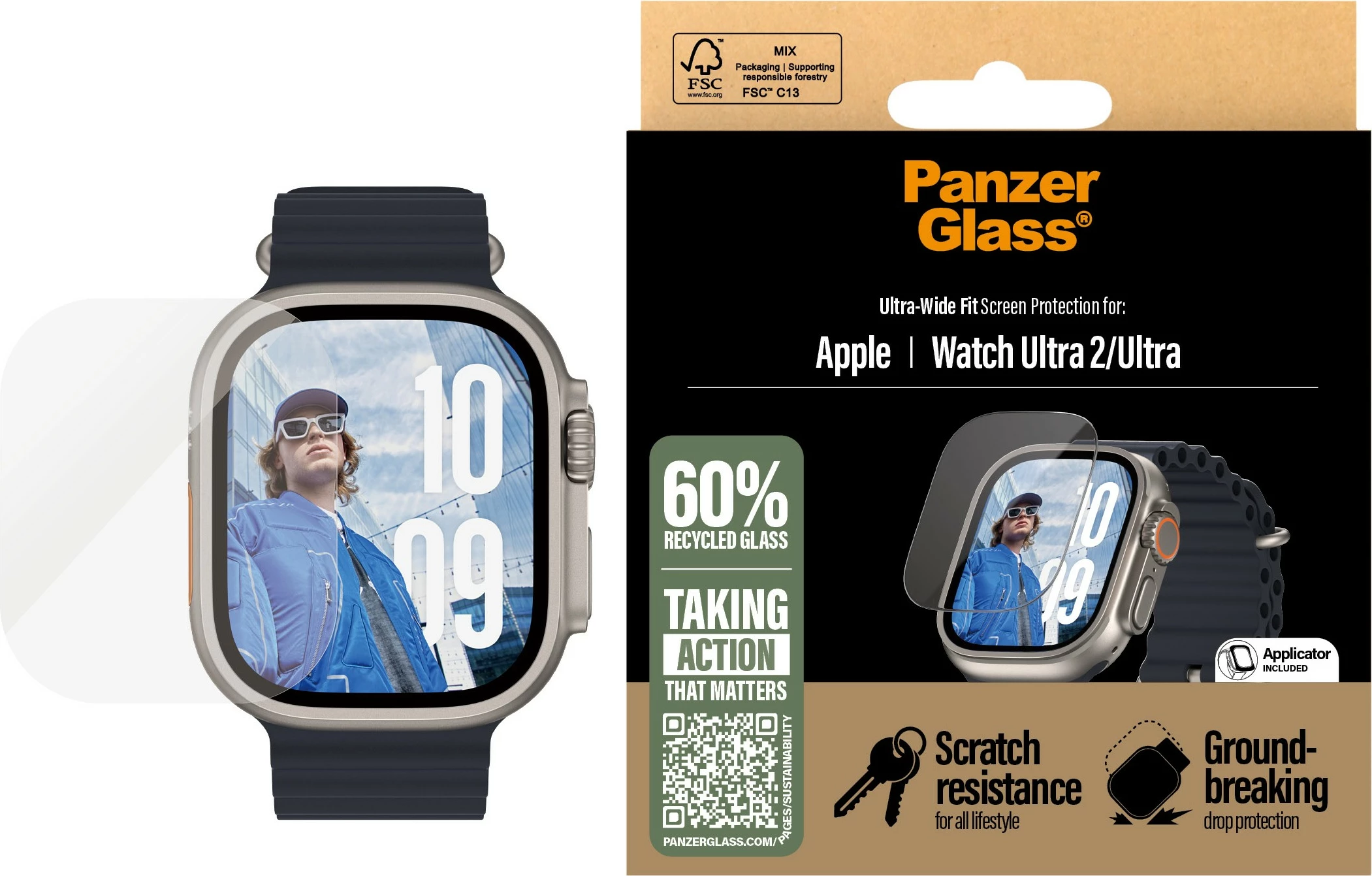 Mbrojtës ekrani PanzerGlass për Apple Watch Ultra 2, transparent