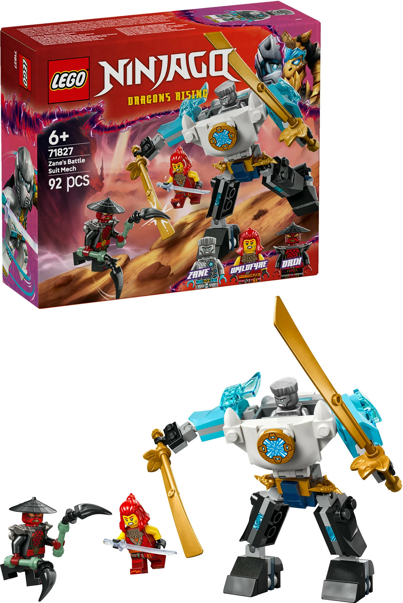 Set ndërtimi LEGO Ninjago 71827, Zane’s Battle Suit Mech, 92 pjesë, multikolor