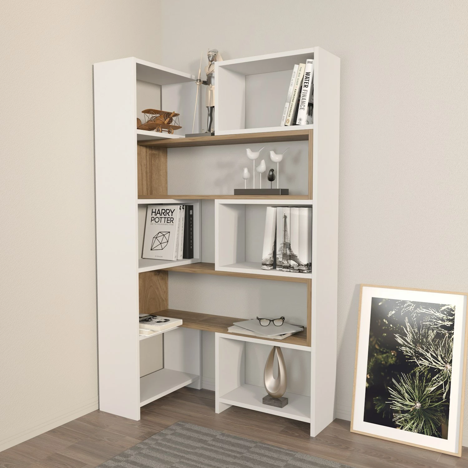 Raft librash Hanah Home, Poyraz, i bardhë dhe arre