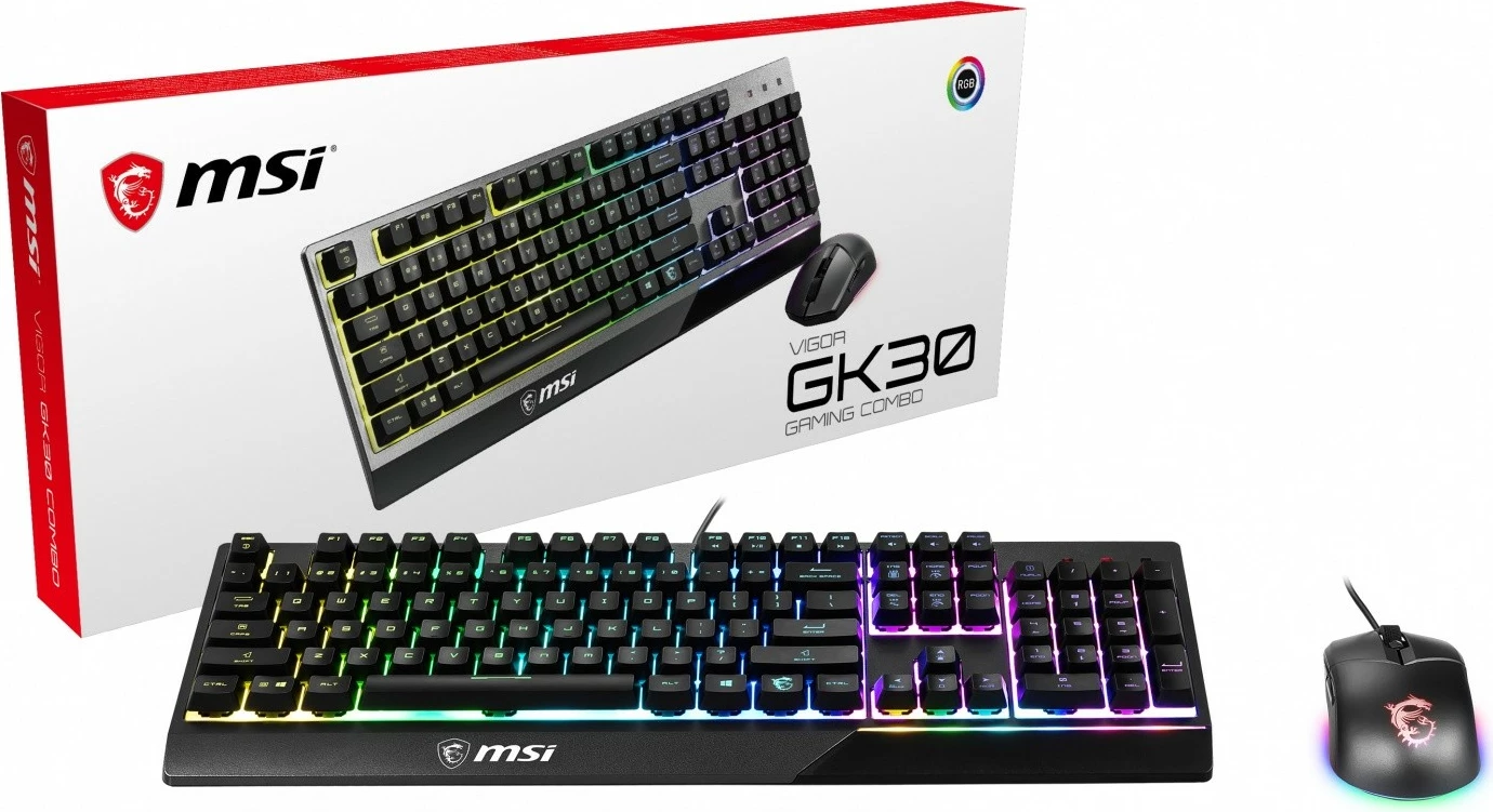 Kasë tastierë MSI Vigor GK30 me maus Clutch GM11, RGB, me kabllo, e zezë, set