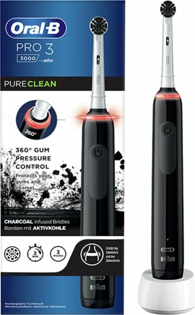 Furçë dhëmbësh elektrike Oral-B Pro 3 3000, 3 mënyra pastrimi, me sensor presioni, 1 kokë, e zezë