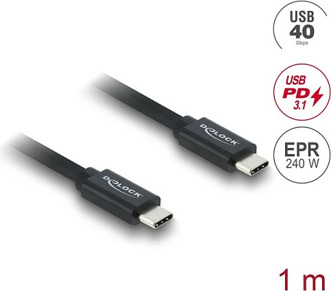 Kabllo USB-C DeLOCK USB4 40 Gbps, PD 3.1 240 W, 1 m, e zezë