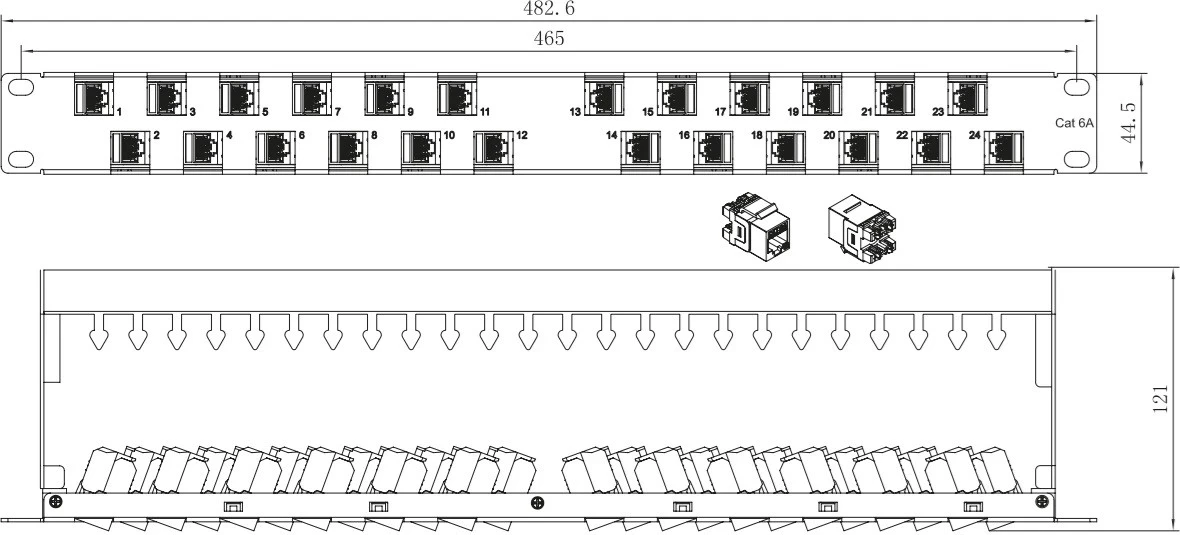 Paneli i Patcheve Techly 367836, 24x Keystone RJ45 Cat6a UTP, 1U, portet ukośne