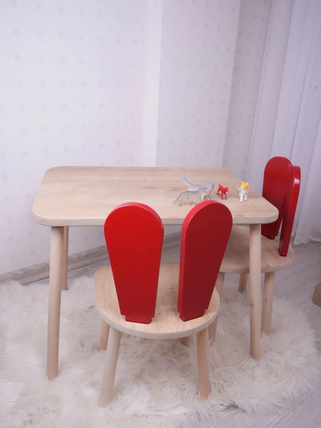 Set tavoline për fëmijë, Hanah Home, Bunny, një karrige, e kuqe, kafe