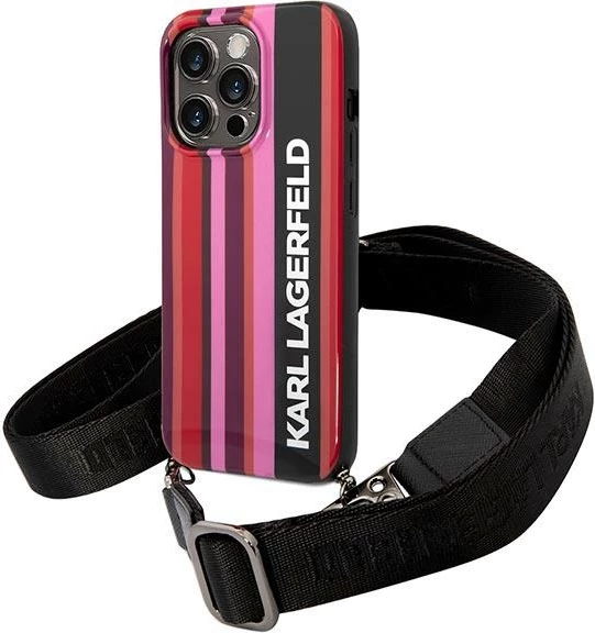 Mbështjellës Karl Lagerfeld KLHCP14LSTSTP për iPhone 14 Pro 6.1", Color Stripes, rozë/zi me rrip