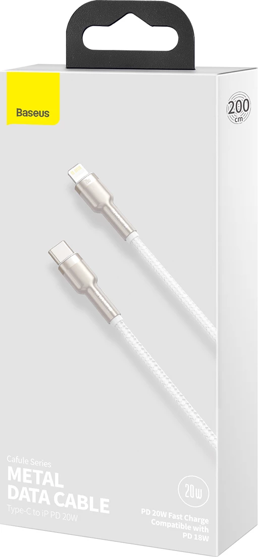 Kabllo Baseus Cafule Series Metal Data CATLJK-B02, USB-C në Lightning, 2m, 20W, Bardhë