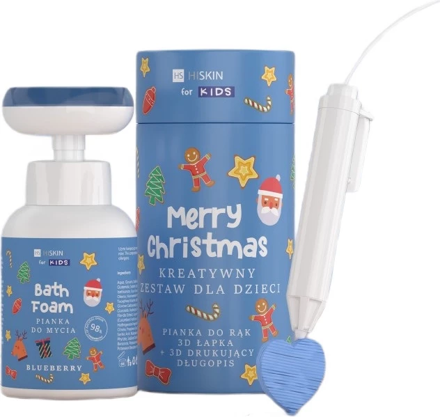 Set kreativ për fëmijë HiSkin Merry Christmas me shkumë larëse boronicë 300ml dhe laps 3D, unisex