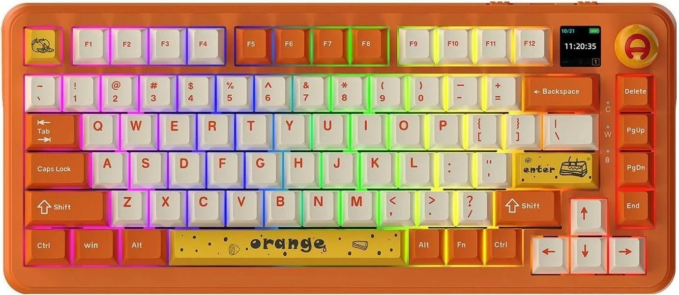 Tastierë mekanike wireless Ajazz AK820 MAX, 75%, RGB, ekran, Avocado Switch, portokalli/bardhë