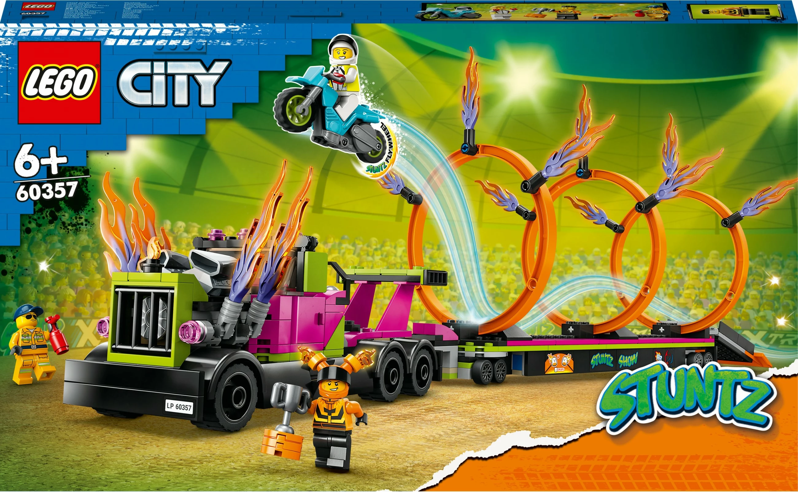 Set ndërtimi LEGO City Stunt Truck & Ring of Fire Challenge, 479 pjesë, shumëngjyrësh