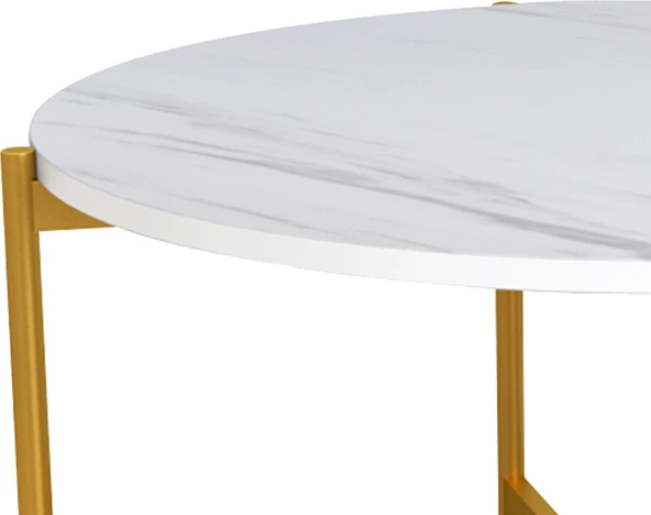 Tavolinë kafeje Aisle, mermer i bardhë, metal i artë, D80x45cm