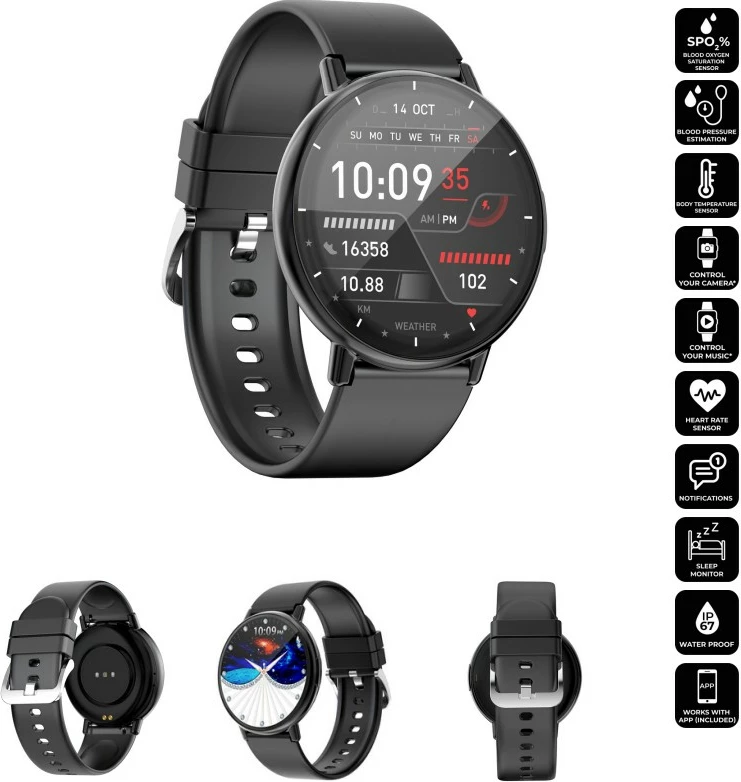 Smartwatch Aiwa SW-A800 1.39\" IPS LCD, Bluetooth thirrje, IP67, 220 mAh, e zezë