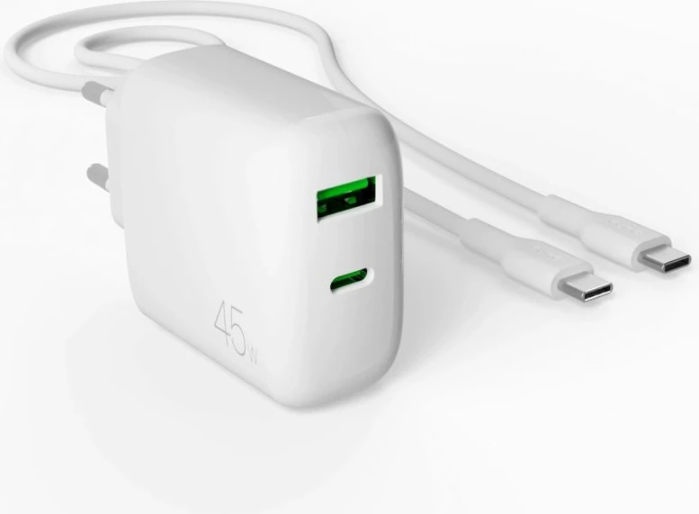 Karikues telefoni Puro Daily Prolite 45W me USB-C/USB-A, i bardhë me kabllo USB-C