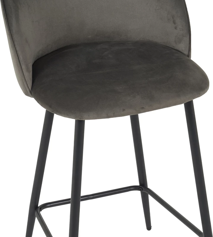 Karrige për bar Perch, kadife antracit, këmbë metalike të zeza, 50x43x99cm, set prej 2 copash