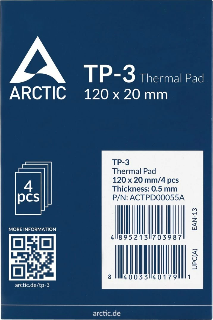Pad termik Arctic TP-3 120x20mm 0.5mm, blu, paketë 4 copë