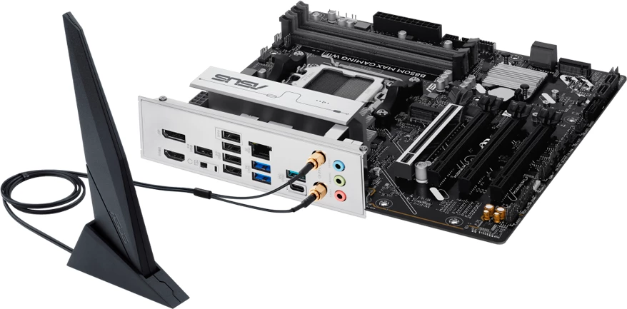 Pllakë amë ASUS B850M MAX GAMING WIFI, AM5, mATX, DDR5 4xDIMM, 3xM.2, 4xSATA, PCIe 5.0, Wi‑Fi 6, Bluetooth 5.4