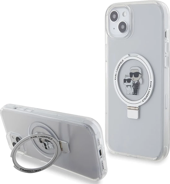 Mbështjellës Karl Lagerfeld KLHMP15MHMRSKCH për iPhone 15 Plus / 14 Plus 6.7", me unazë Ring Stand, MagSafe, Bardhë