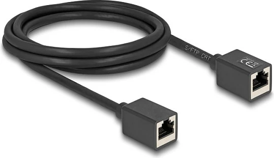 Kabllo zgjatëse rrjeti DeLOCK RJ45 femër-femër, Cat6a S/FTP, 2 m, e zezë