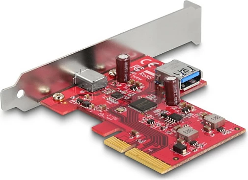 Kartë zgjerimi PCIe DeLOCK, USB 3.2 Gen 2 10Gbps, 1x USB-C ekstern + 1x USB-A intern, Low Profile