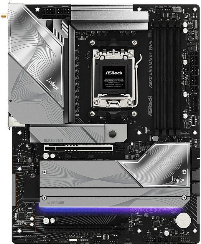 Pllakë amë ASRock X870 LiveMixer WiFi, Socket AM5, DDR5, ATX, Wi‑Fi 7, e zezë/argjendtë
