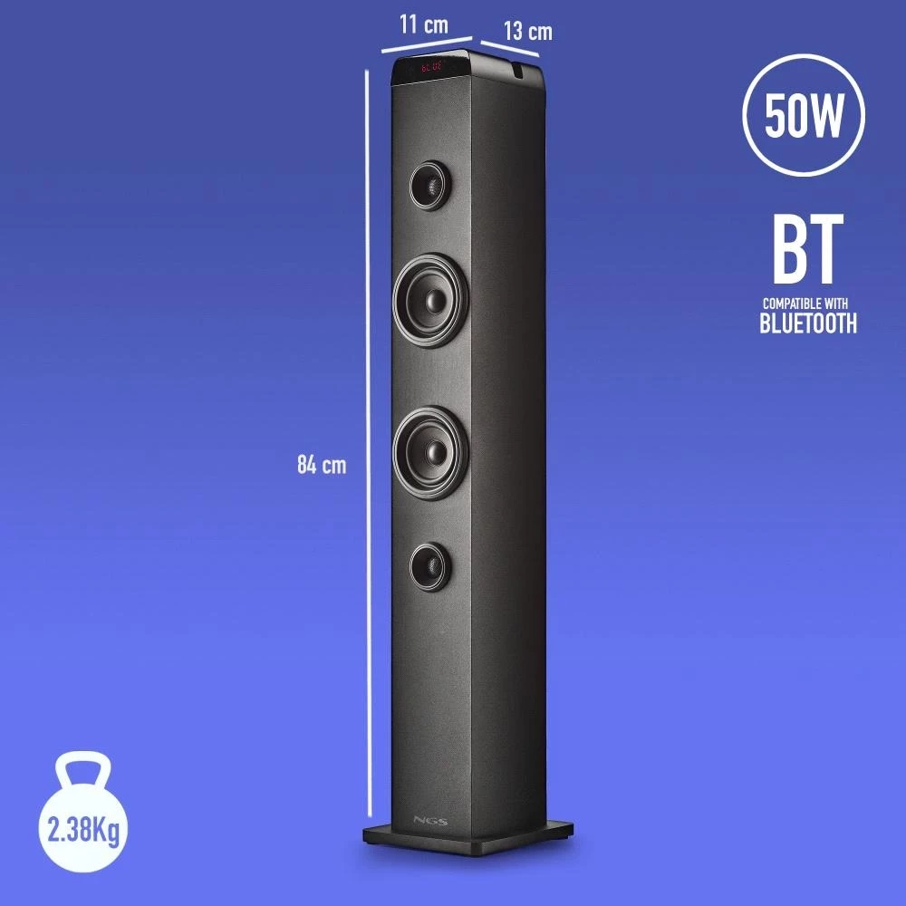 Altoparlant kullë NGS Sky Charm Pro, 50W, Bluetooth, USB, Radio FM, AUX, i zi