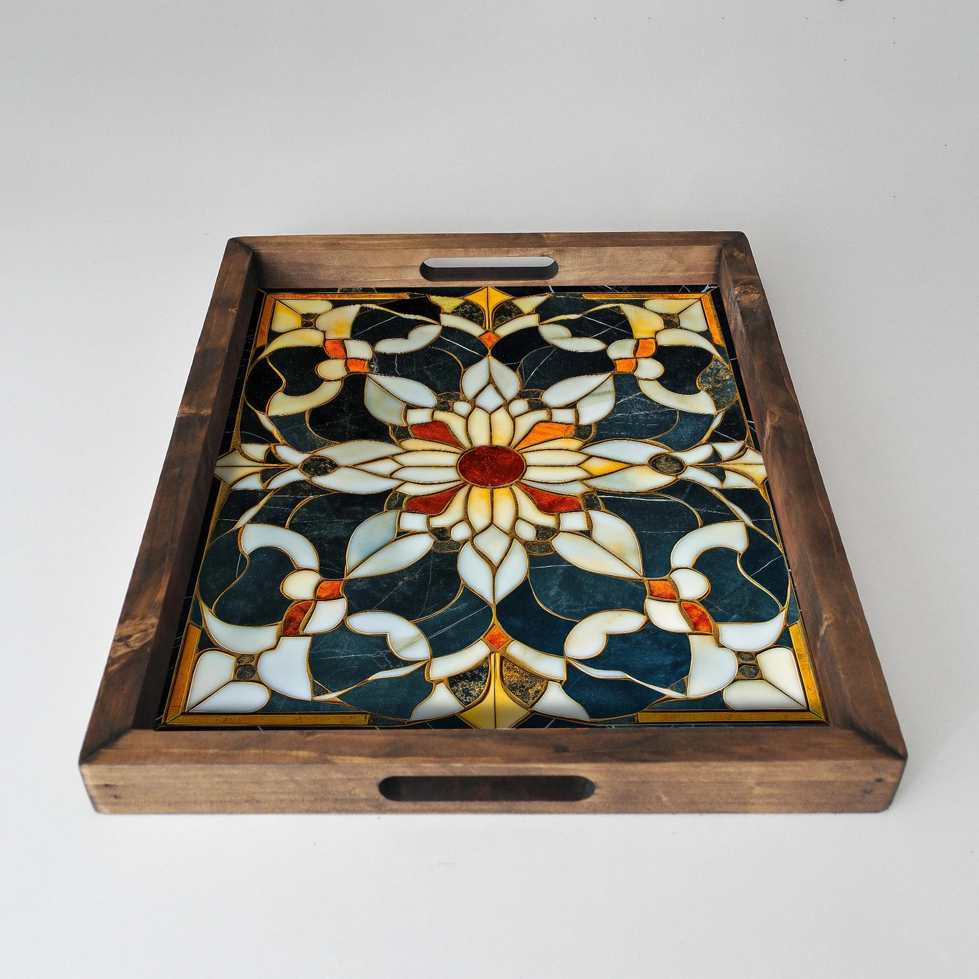 Tabaka dekorative prej druri, shumëngjyrëshe, REF001, 48x38x4cm