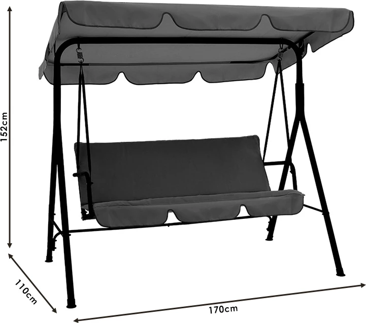 Lëkundëse kopshti Globo, metal i zi, material bezhë, 170x110x153cm