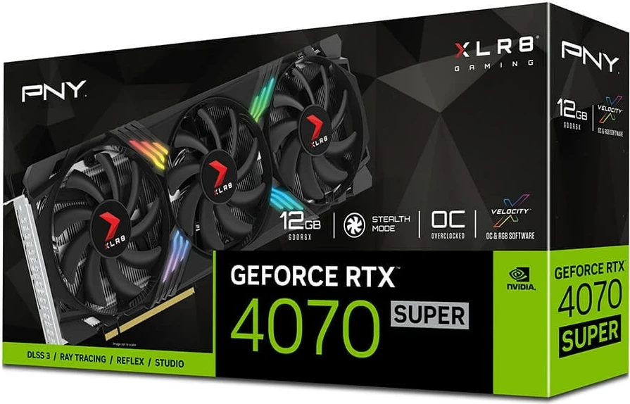 Kartelë grafike PNY GeForce RTX 4070 SUPER XLR8 Gaming VERTO EPIC-X RGB, 12 GB, e zezë