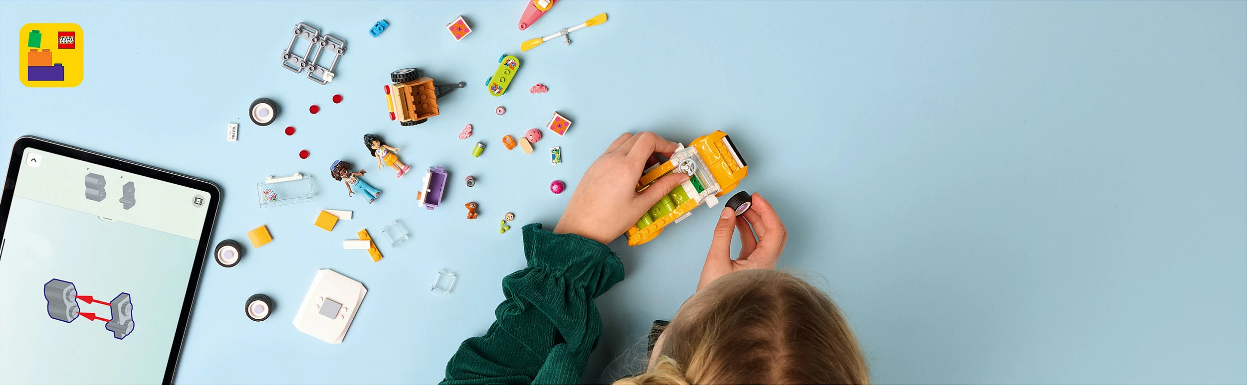 Set ndërtimi LEGO Friends 42659, veturë udhëtimi, 220 copë, e verdhë