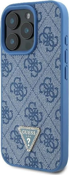 Mbështjellës Guess Leather 4G Triangle Strass për iPhone 16 Pro Max, MagSafe, Kaltër