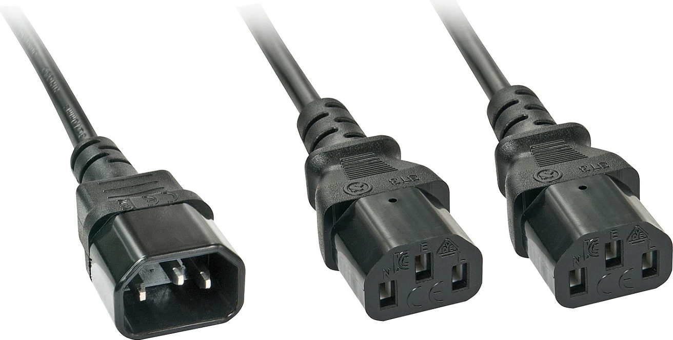 Kabllo energjie Y LINDY, 1xIEC320 C14 në 2xIEC320 C13, 2 metra, e zezë